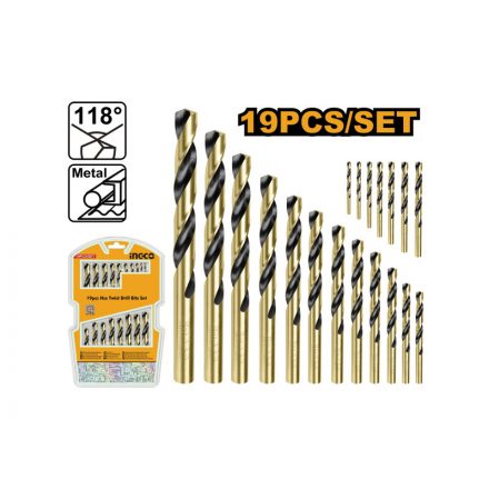 INGCO Spiralbohrer-Set 19-teilig 1-10 mm HSS zylindrisch
